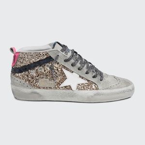 Golden Goose Mid Star Glitter Wing-tip Sneakers